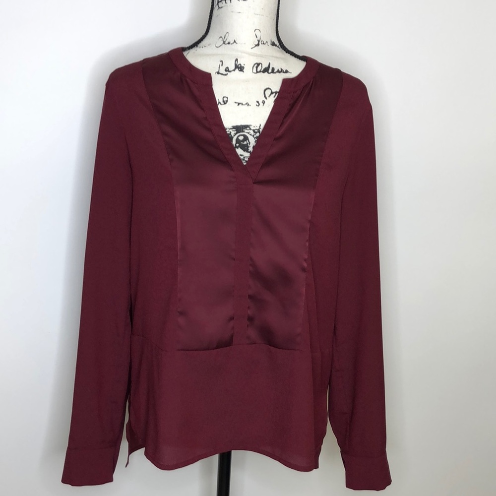 Calvin Klein Burgundy V-Neck Blouse - small